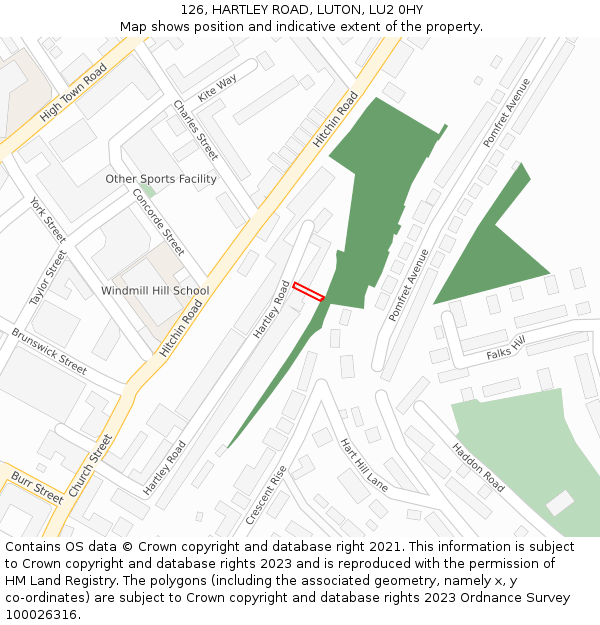 126, HARTLEY ROAD, LUTON, LU2 0HY: Location map and indicative extent of plot