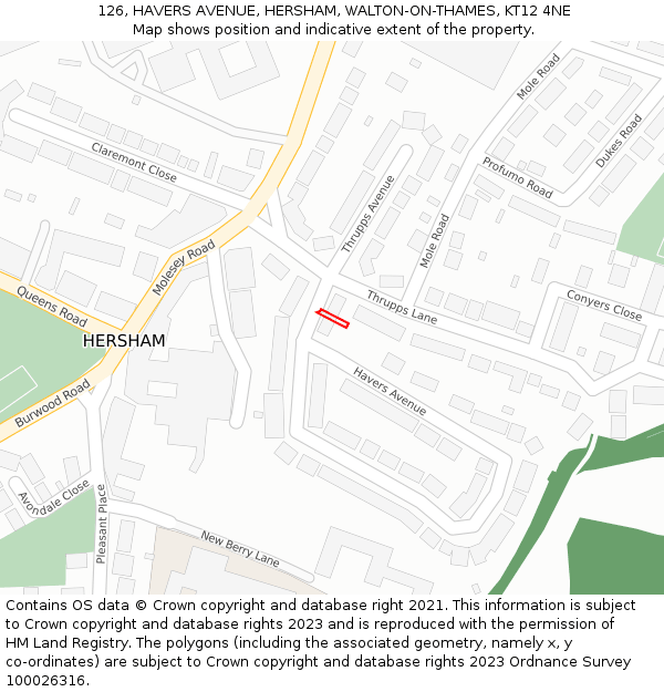 126, HAVERS AVENUE, HERSHAM, WALTON-ON-THAMES, KT12 4NE: Location map and indicative extent of plot