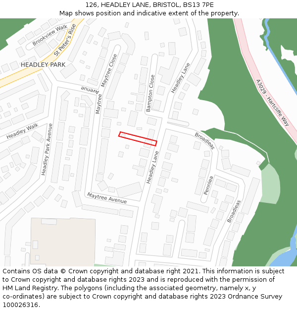 126, HEADLEY LANE, BRISTOL, BS13 7PE: Location map and indicative extent of plot