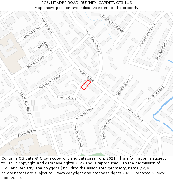 126, HENDRE ROAD, RUMNEY, CARDIFF, CF3 1US: Location map and indicative extent of plot