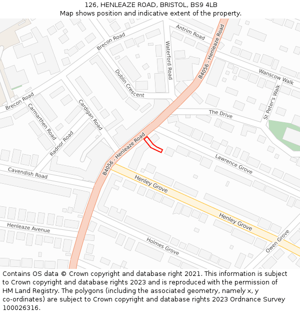 126, HENLEAZE ROAD, BRISTOL, BS9 4LB: Location map and indicative extent of plot