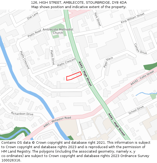 126, HIGH STREET, AMBLECOTE, STOURBRIDGE, DY8 4DA: Location map and indicative extent of plot