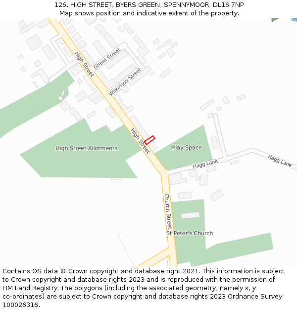 126, HIGH STREET, BYERS GREEN, SPENNYMOOR, DL16 7NP: Location map and indicative extent of plot