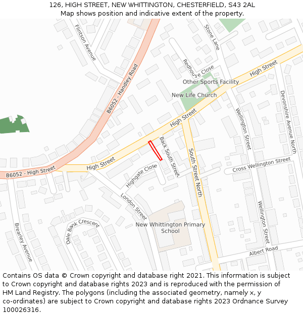 126, HIGH STREET, NEW WHITTINGTON, CHESTERFIELD, S43 2AL: Location map and indicative extent of plot