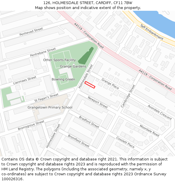 126, HOLMESDALE STREET, CARDIFF, CF11 7BW: Location map and indicative extent of plot