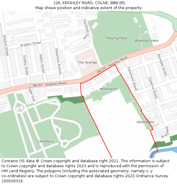 126, KEIGHLEY ROAD, COLNE, BB8 0PJ: Location map and indicative extent of plot
