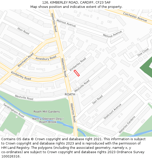 126, KIMBERLEY ROAD, CARDIFF, CF23 5AF: Location map and indicative extent of plot