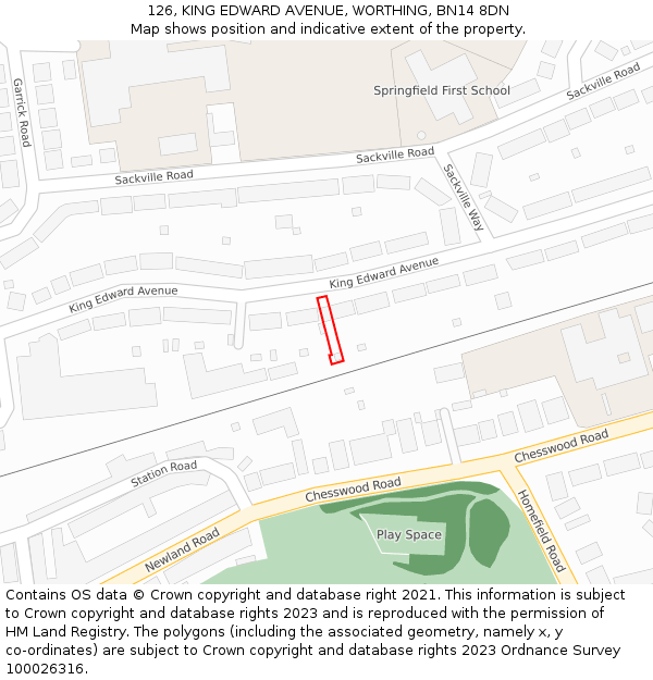 126, KING EDWARD AVENUE, WORTHING, BN14 8DN: Location map and indicative extent of plot