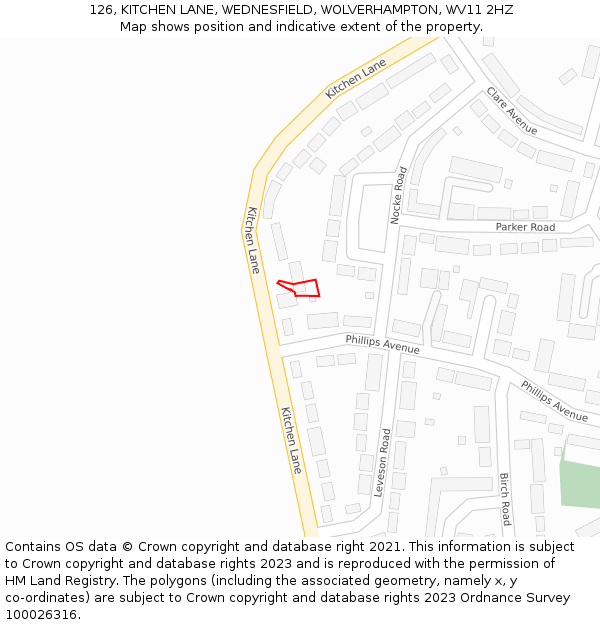 126, KITCHEN LANE, WEDNESFIELD, WOLVERHAMPTON, WV11 2HZ: Location map and indicative extent of plot