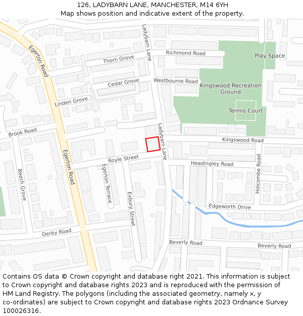 126, LADYBARN LANE, MANCHESTER, M14 6YH: Location map and indicative extent of plot
