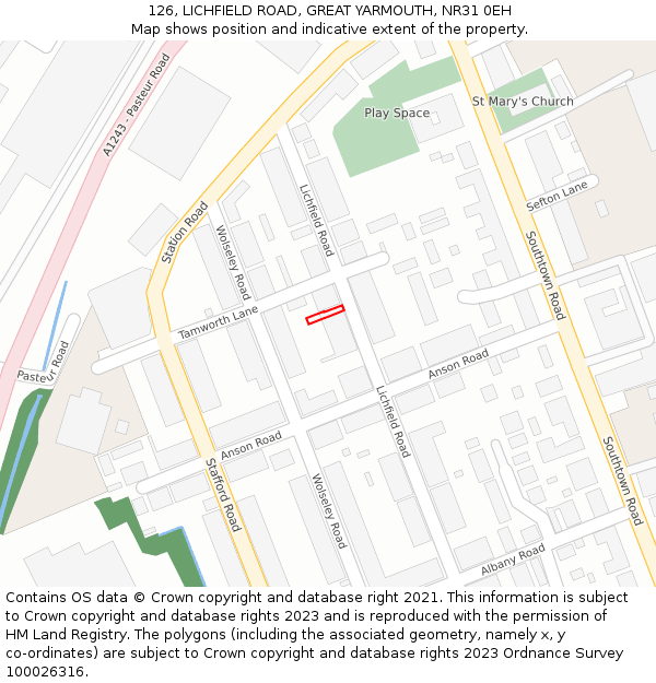 126, LICHFIELD ROAD, GREAT YARMOUTH, NR31 0EH: Location map and indicative extent of plot