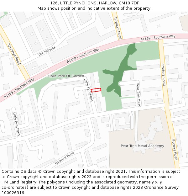 126, LITTLE PYNCHONS, HARLOW, CM18 7DF: Location map and indicative extent of plot