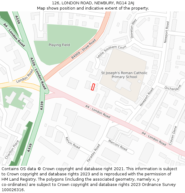 126, LONDON ROAD, NEWBURY, RG14 2AJ: Location map and indicative extent of plot