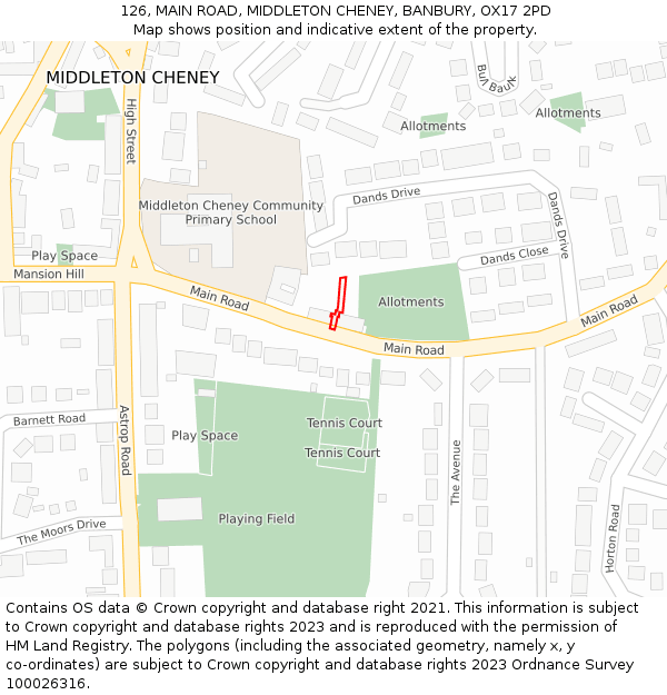 126, MAIN ROAD, MIDDLETON CHENEY, BANBURY, OX17 2PD: Location map and indicative extent of plot
