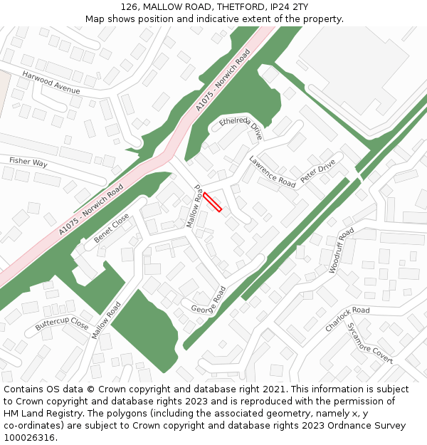 126, MALLOW ROAD, THETFORD, IP24 2TY: Location map and indicative extent of plot
