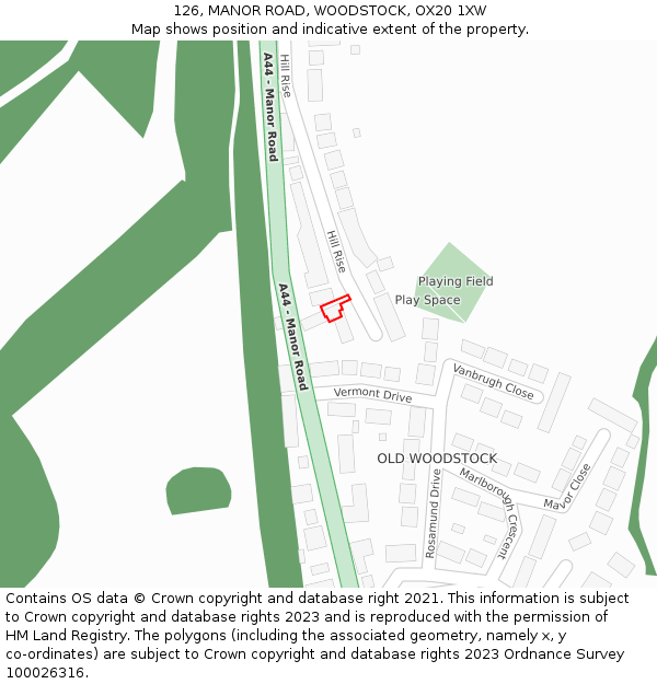 126, MANOR ROAD, WOODSTOCK, OX20 1XW: Location map and indicative extent of plot