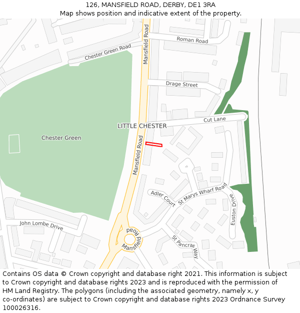 126, MANSFIELD ROAD, DERBY, DE1 3RA: Location map and indicative extent of plot