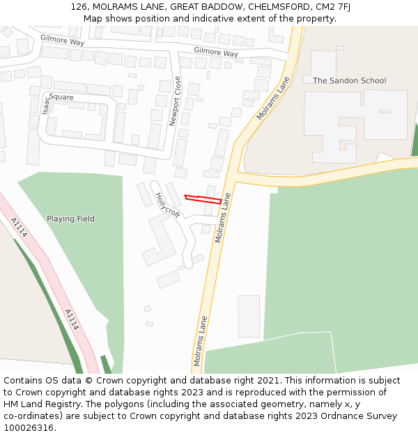 126, MOLRAMS LANE, GREAT BADDOW, CHELMSFORD, CM2 7FJ: Location map and indicative extent of plot