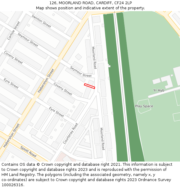 126, MOORLAND ROAD, CARDIFF, CF24 2LP: Location map and indicative extent of plot