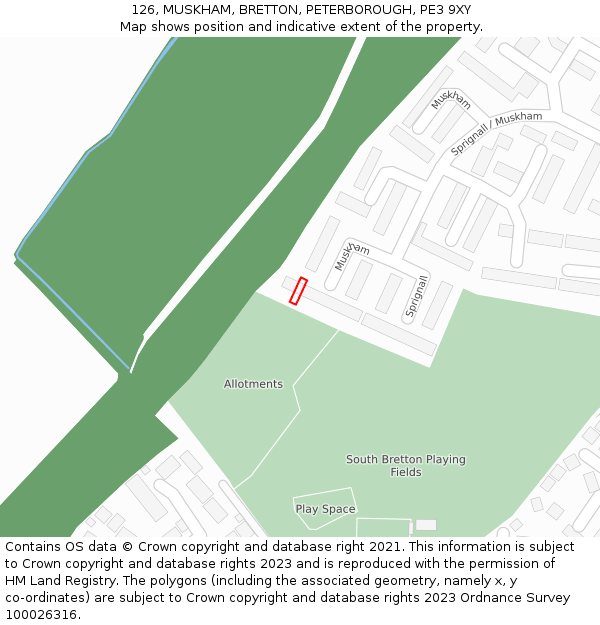 126, MUSKHAM, BRETTON, PETERBOROUGH, PE3 9XY: Location map and indicative extent of plot