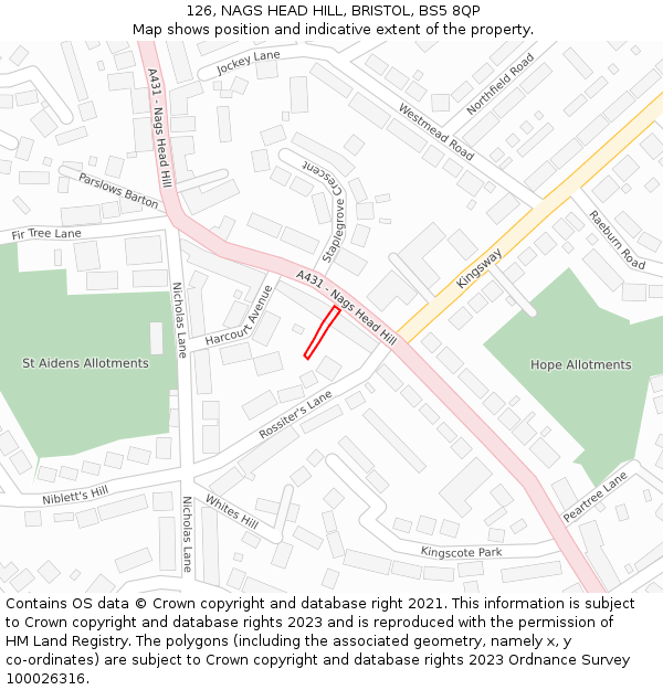 126, NAGS HEAD HILL, BRISTOL, BS5 8QP: Location map and indicative extent of plot