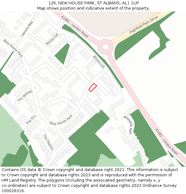 126, NEW HOUSE PARK, ST ALBANS, AL1 1UP: Location map and indicative extent of plot