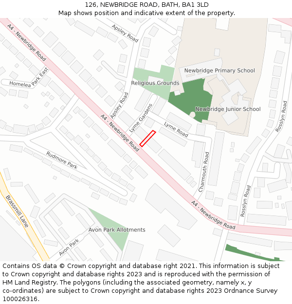 126, NEWBRIDGE ROAD, BATH, BA1 3LD: Location map and indicative extent of plot