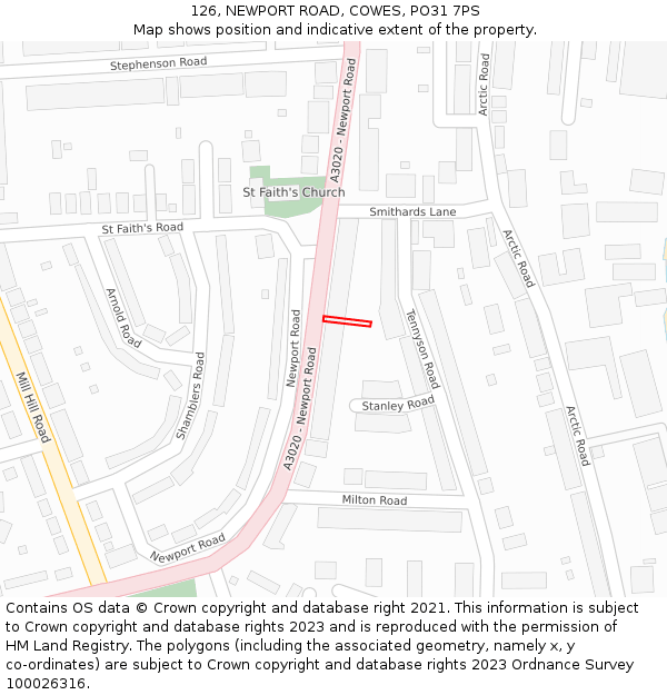 126, NEWPORT ROAD, COWES, PO31 7PS: Location map and indicative extent of plot