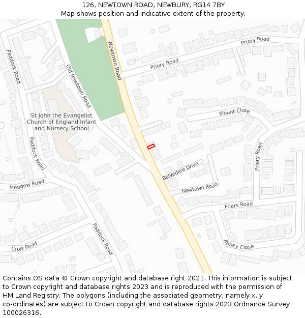 126, NEWTOWN ROAD, NEWBURY, RG14 7BY: Location map and indicative extent of plot