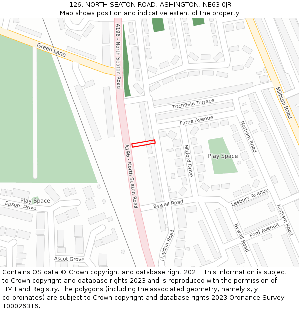 126, NORTH SEATON ROAD, ASHINGTON, NE63 0JR: Location map and indicative extent of plot