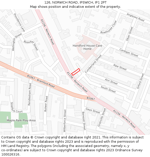 126, NORWICH ROAD, IPSWICH, IP1 2PT: Location map and indicative extent of plot