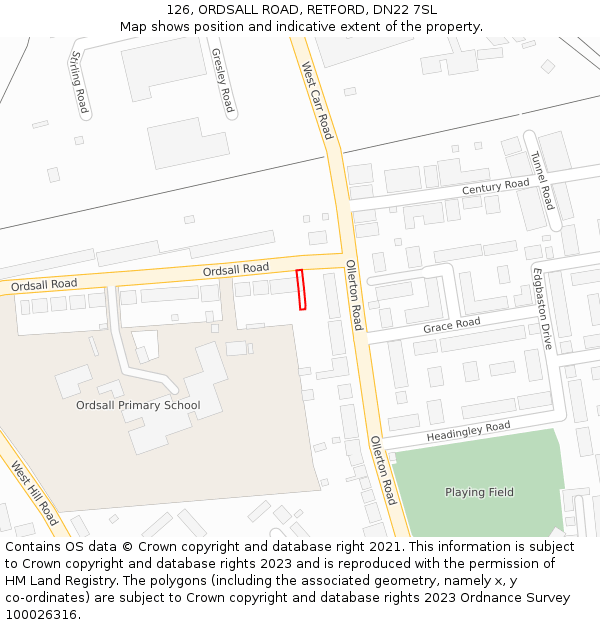 126, ORDSALL ROAD, RETFORD, DN22 7SL: Location map and indicative extent of plot