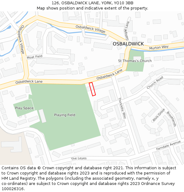 126, OSBALDWICK LANE, YORK, YO10 3BB: Location map and indicative extent of plot