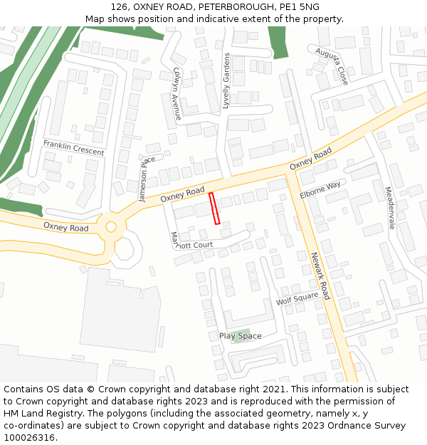 126, OXNEY ROAD, PETERBOROUGH, PE1 5NG: Location map and indicative extent of plot