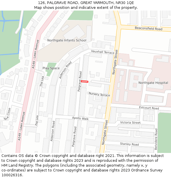 126, PALGRAVE ROAD, GREAT YARMOUTH, NR30 1QE: Location map and indicative extent of plot