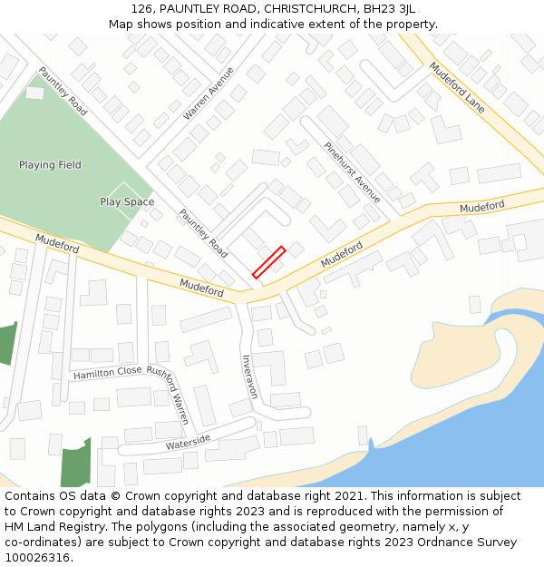 126, PAUNTLEY ROAD, CHRISTCHURCH, BH23 3JL: Location map and indicative extent of plot