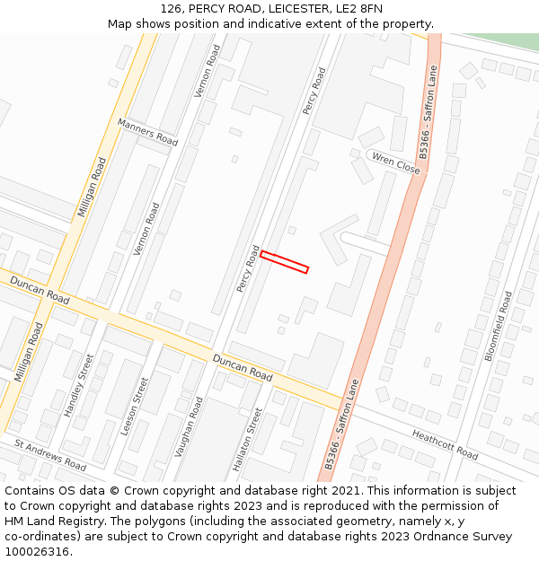 126, PERCY ROAD, LEICESTER, LE2 8FN: Location map and indicative extent of plot