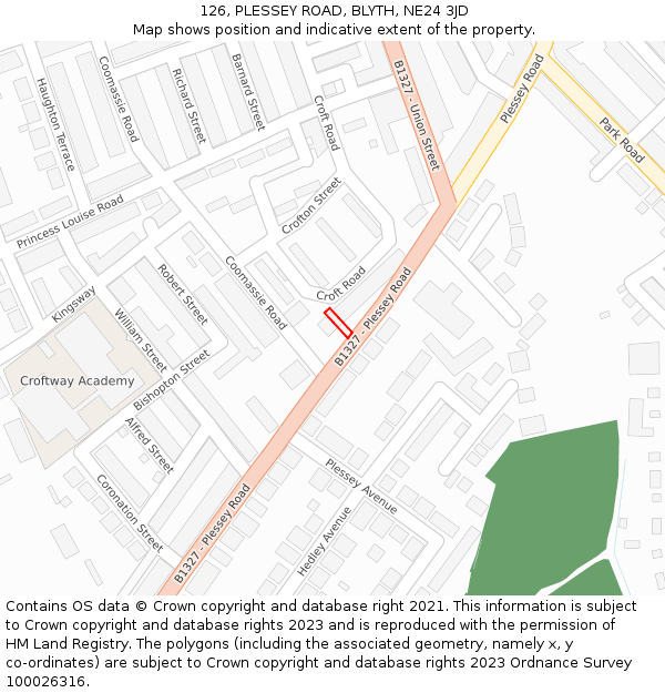 126, PLESSEY ROAD, BLYTH, NE24 3JD: Location map and indicative extent of plot