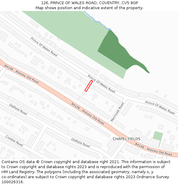 126, PRINCE OF WALES ROAD, COVENTRY, CV5 8GP: Location map and indicative extent of plot