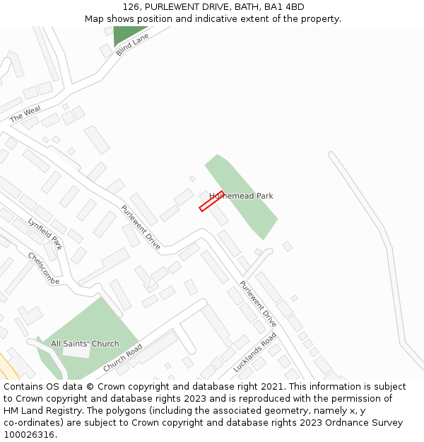 126, PURLEWENT DRIVE, BATH, BA1 4BD: Location map and indicative extent of plot