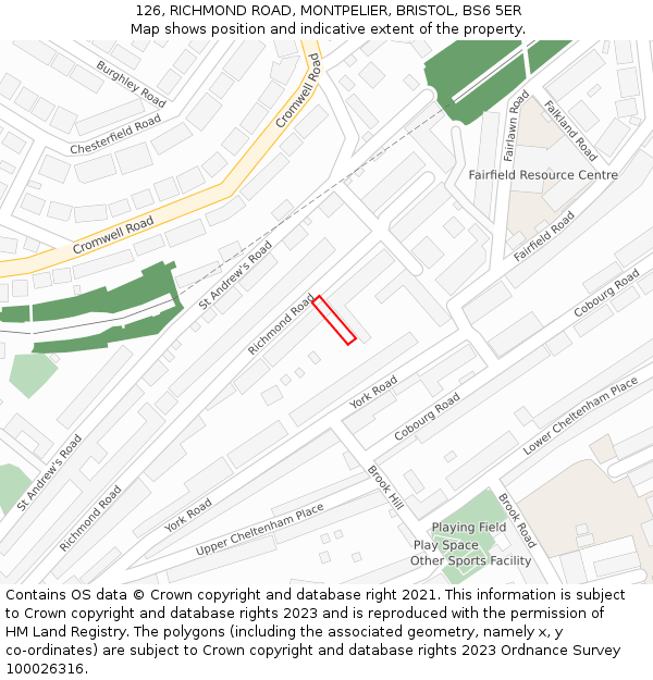 126, RICHMOND ROAD, MONTPELIER, BRISTOL, BS6 5ER: Location map and indicative extent of plot