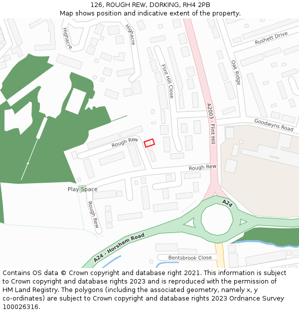 126, ROUGH REW, DORKING, RH4 2PB: Location map and indicative extent of plot