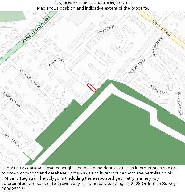 126, ROWAN DRIVE, BRANDON, IP27 0HJ: Location map and indicative extent of plot