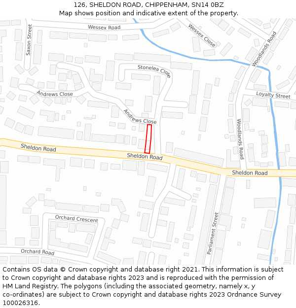 126, SHELDON ROAD, CHIPPENHAM, SN14 0BZ: Location map and indicative extent of plot