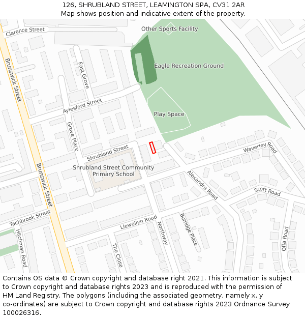 126, SHRUBLAND STREET, LEAMINGTON SPA, CV31 2AR: Location map and indicative extent of plot