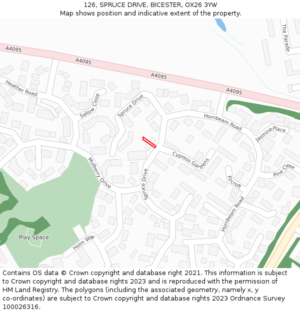 126, SPRUCE DRIVE, BICESTER, OX26 3YW: Location map and indicative extent of plot