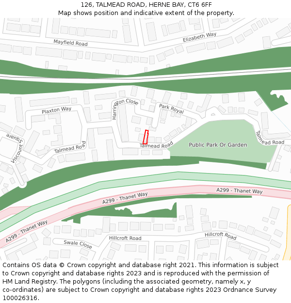 126, TALMEAD ROAD, HERNE BAY, CT6 6FF: Location map and indicative extent of plot