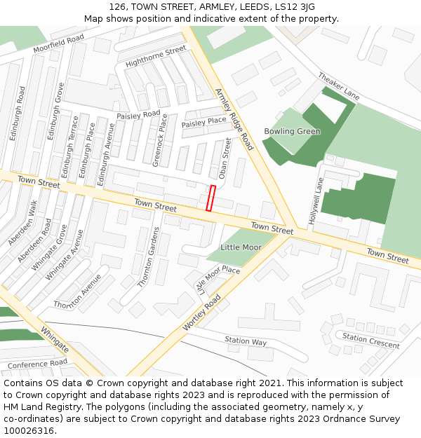 126, TOWN STREET, ARMLEY, LEEDS, LS12 3JG: Location map and indicative extent of plot