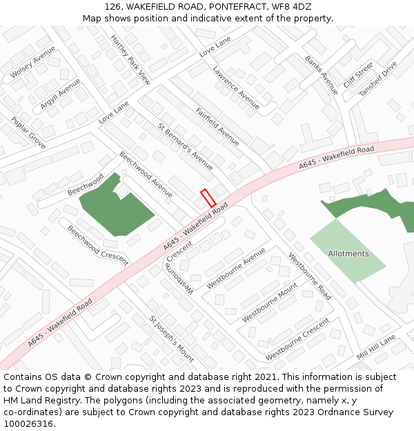 126, WAKEFIELD ROAD, PONTEFRACT, WF8 4DZ: Location map and indicative extent of plot