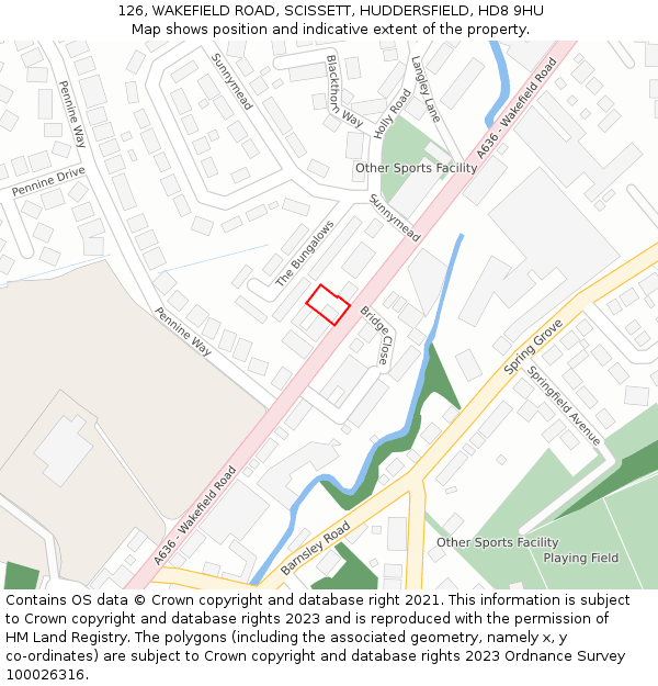 126, WAKEFIELD ROAD, SCISSETT, HUDDERSFIELD, HD8 9HU: Location map and indicative extent of plot